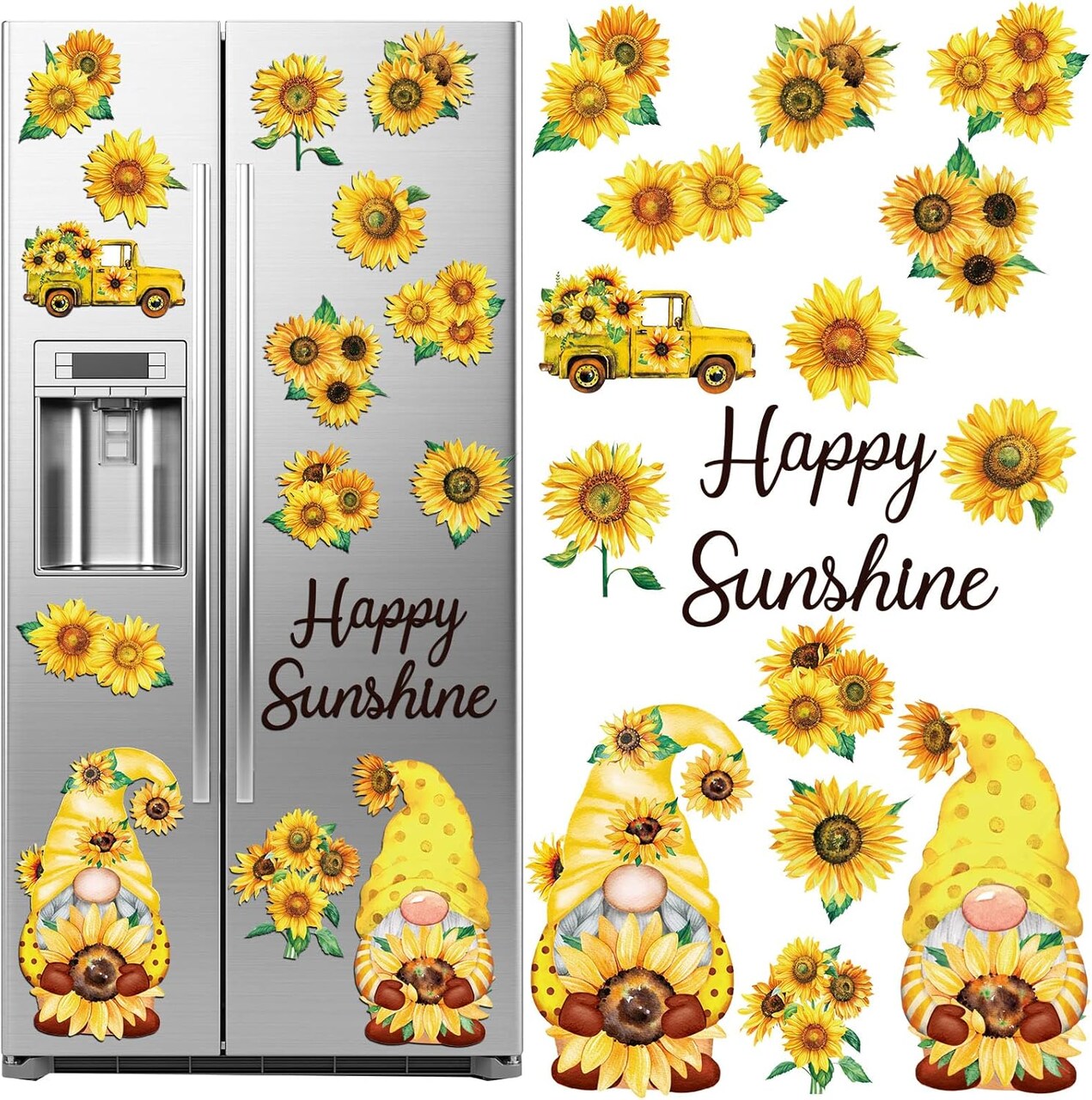 27 Pcs Sunflower Gnome Refrigerator Magnets Cruise Door Magnets Summer Car Magnetic Stickers Summer Fridge Garage Decals Sunflower Party Decorations for Fall Autumn Home Office Decor